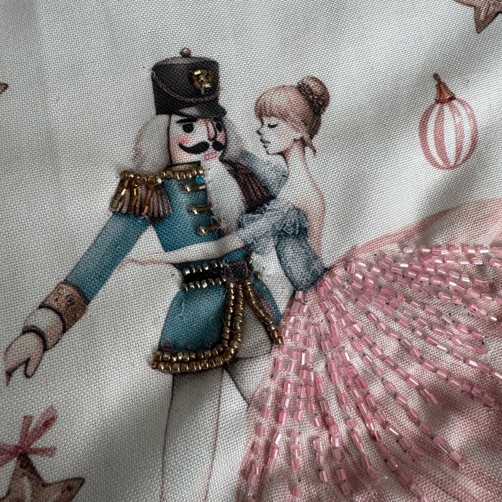 Nutcracker Ballerina Dancing Beaded Fabric Tote Gift Bag Sack - Picture 2 of 3